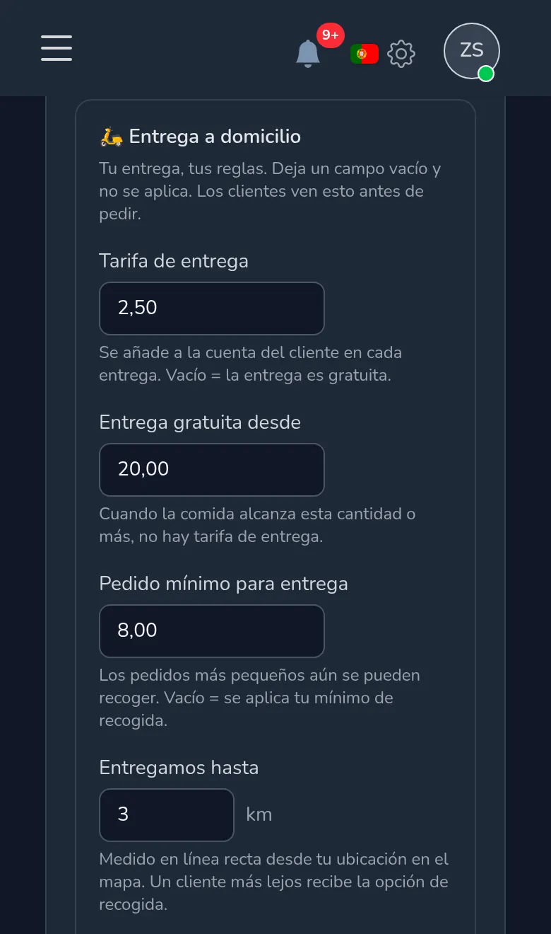 Reglas de reparto en Mekavo: la tarifa, envío gratis desde, pedido mínimo y distancia de entrega