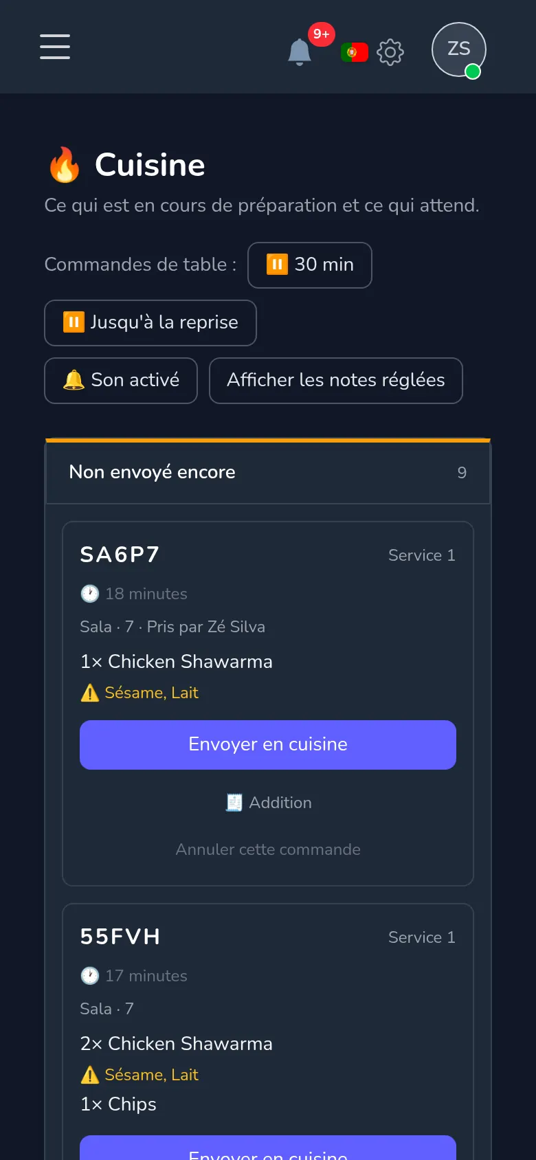 Le tableau de cuisine Mekavo : commandes non envoyées, en cuisson, prêtes et servies
