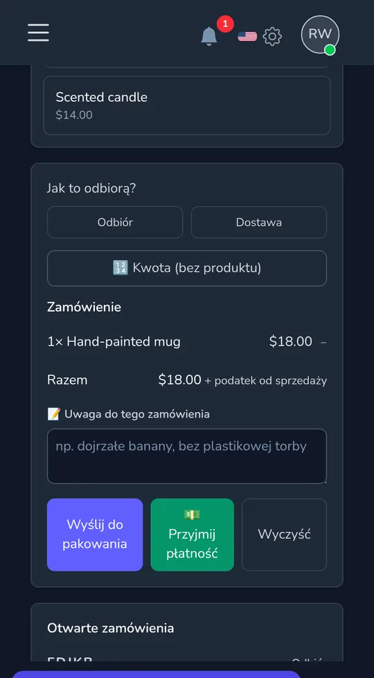 Kasa na telefonie: jeden ręcznie malowany kubek, razem, i przyciski by wysłać do pakowania lub pobierz teraz.