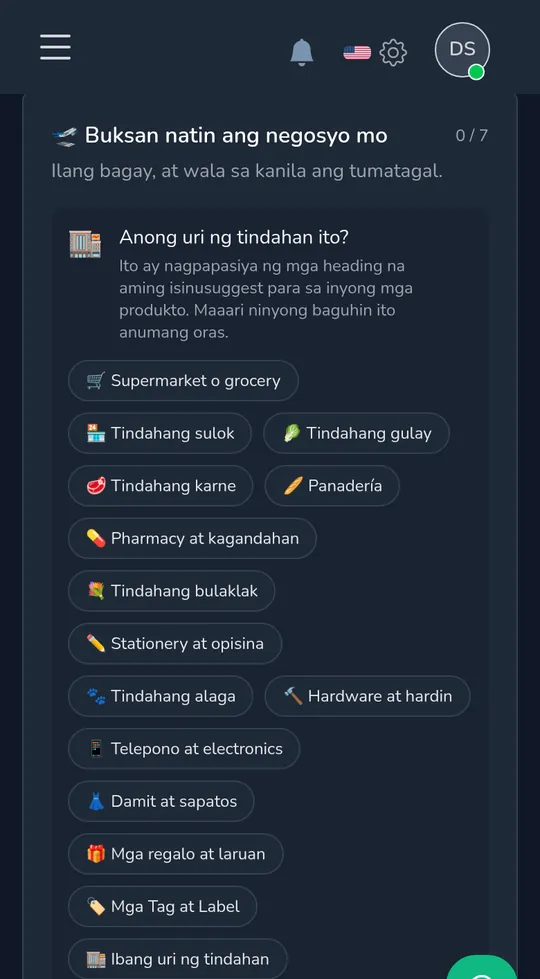 Pumipili ng uri ng tindahan sa phone: grocery, corner shop, florist, gifts at toys at marami pa.